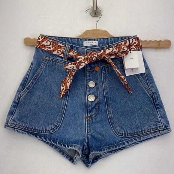 Sandro Belted Denim Shorts - Picture 5 of 10